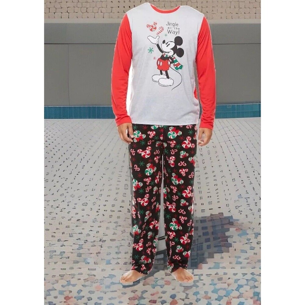 Disney Mickey Family Christmas Pajamas Mens Long Sleeve 2-pc.Pajama Set Med